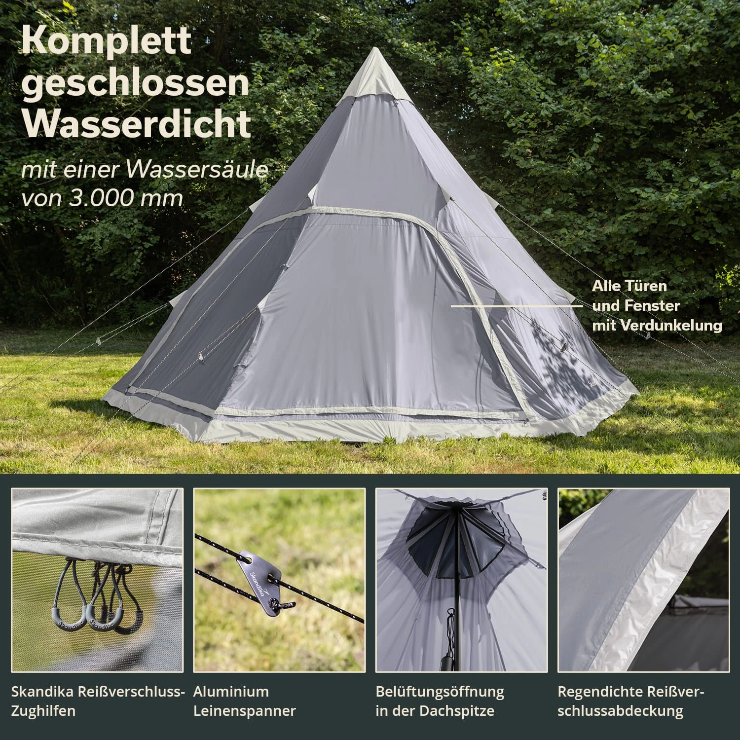 Skandika Hetta 460 Protect Tent - Grey - Afbeelding 5