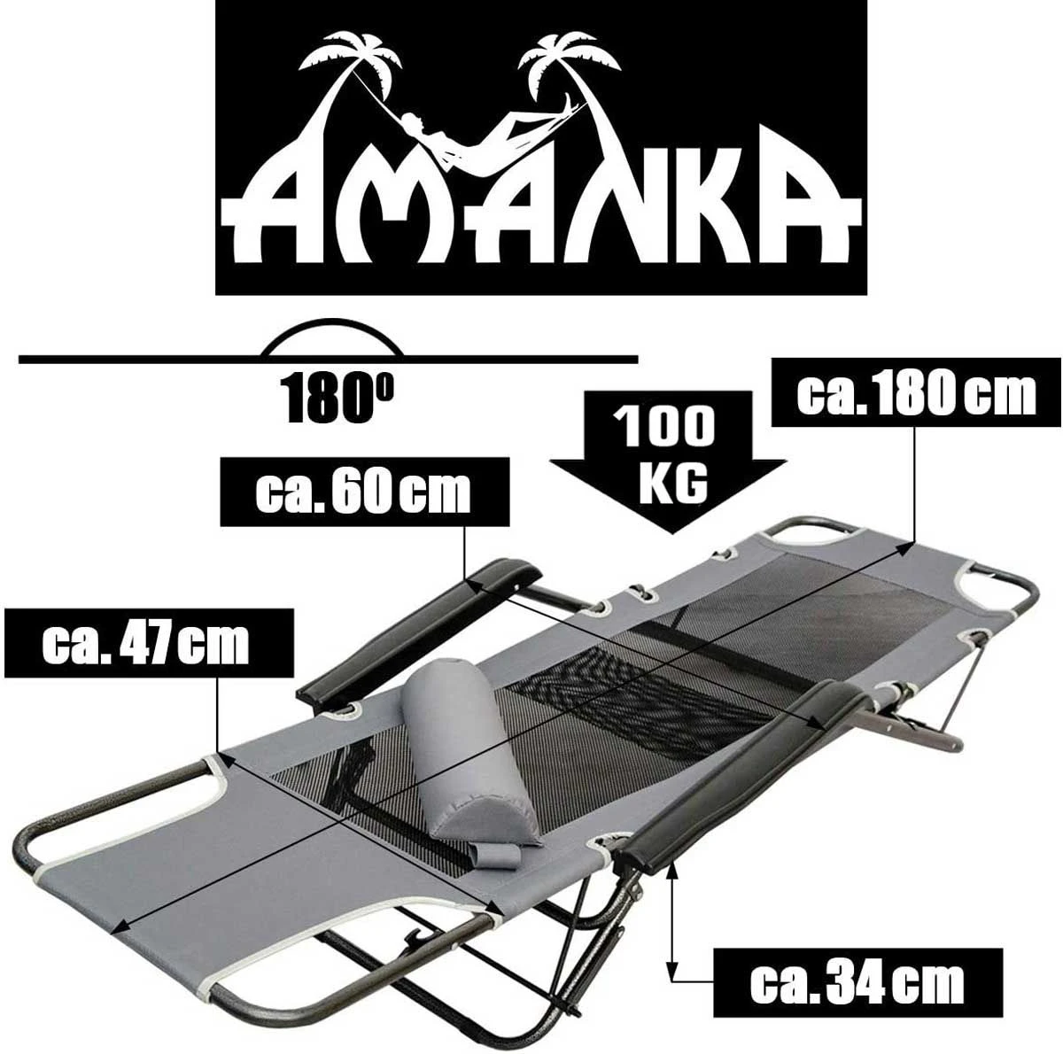 AMANKA 180 X 60 Verstelbare Relaxstoel - Dark Grey - Afbeelding 4