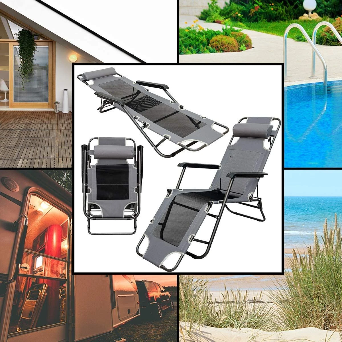 AMANKA 180 X 60 Verstelbare Relaxstoel - Dark Grey - Afbeelding 2