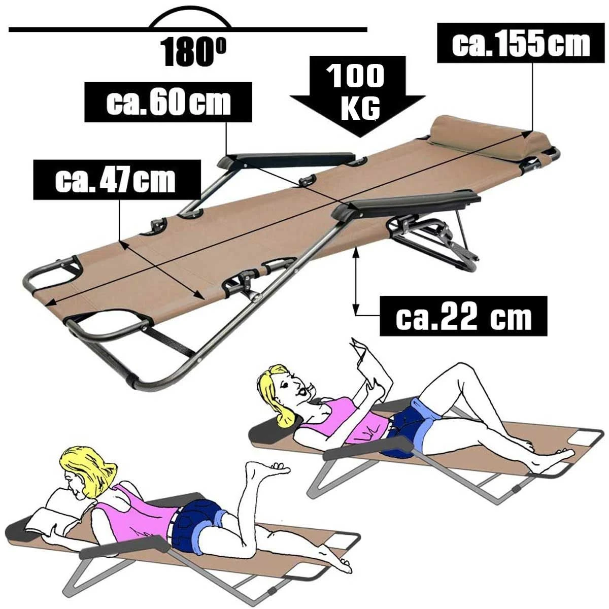 AMANKA 155 X 60 Verstelbare Relaxstoel - Brown - Afbeelding 5