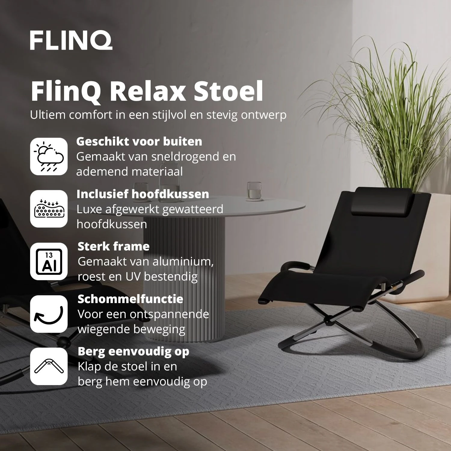 FlinQ Aura Opvouwbare Loungestoel - Antraciet - Afbeelding 2