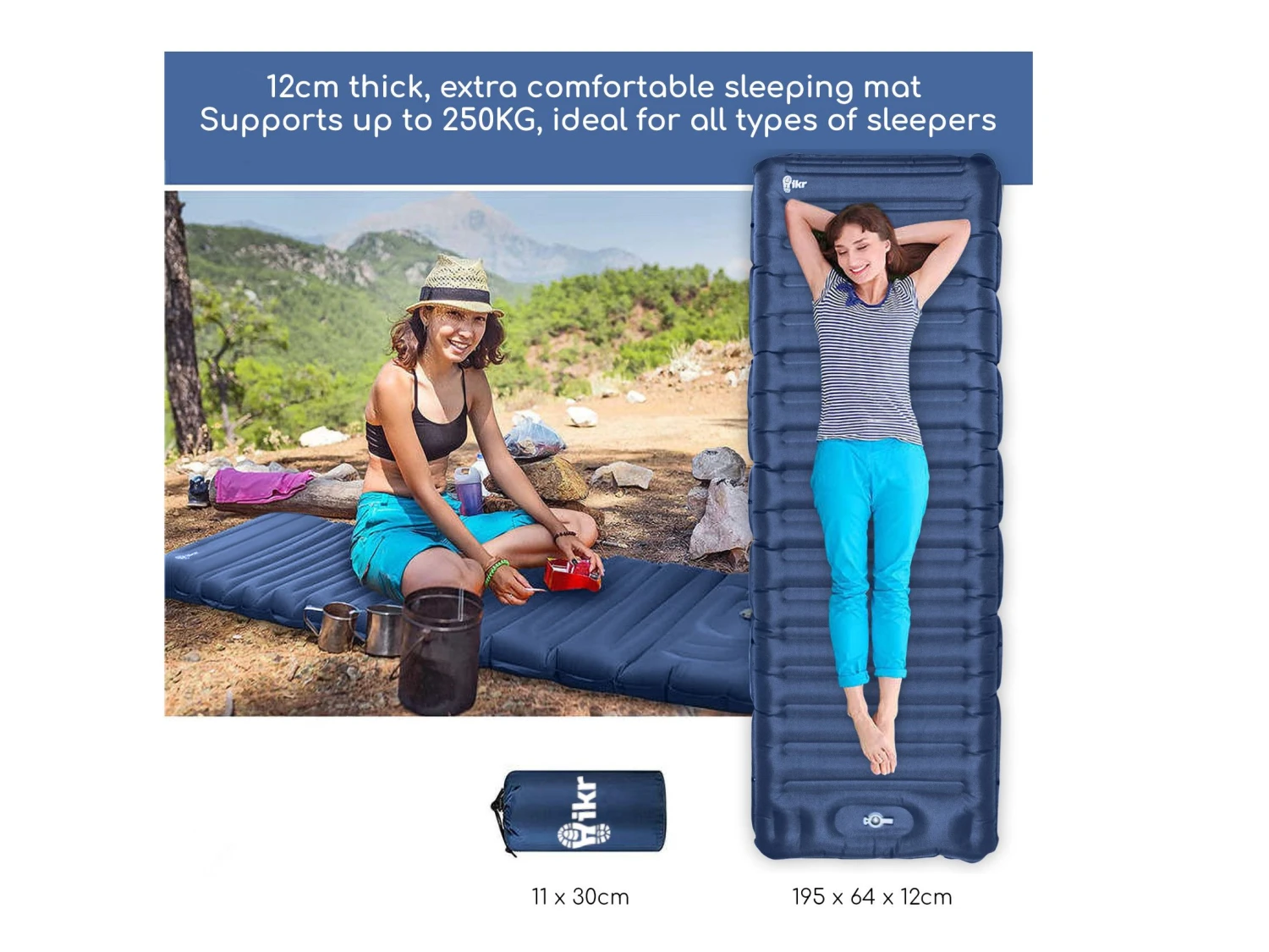 Merkloos Hikr® 10cm+ Slaapmat Met Ingebouwde Voetpomp - Blue - Afbeelding 3