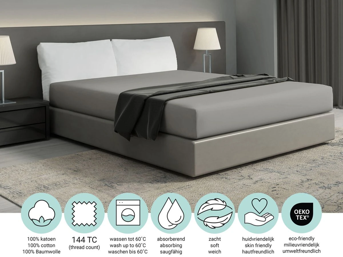 DoubleDry Home 180 X 200 Cm Hoeslaken - Grey - Afbeelding 4